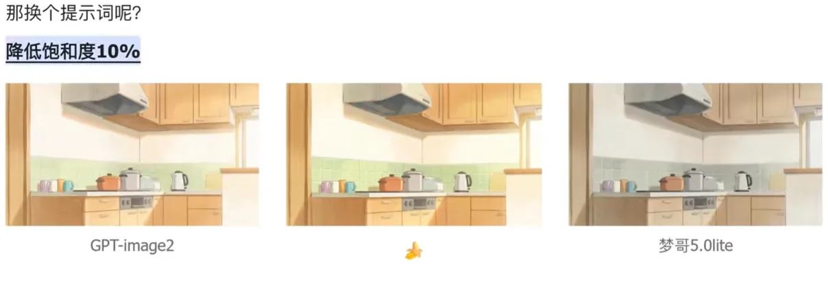 降低饱和度提示词下两模型的动漫厨房场景生成对比 AI动漫-美术设定(人物画风与场景画风)