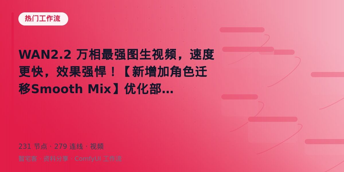 WAN2.2 万相最强图生视频,速度更快,效果强悍!【新增加角色迁移Smooth Mix】优化部署 封面