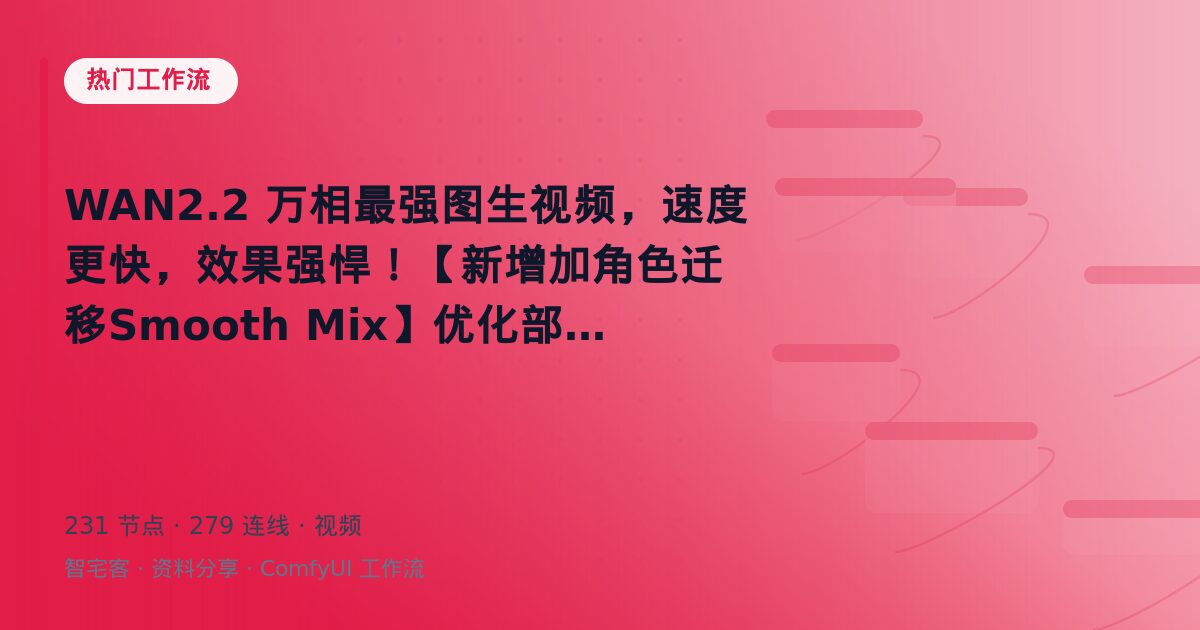 WAN2.2 万相最强图生视频,速度更快,效果强悍!【新增加角色迁移Smooth Mix】优化部署