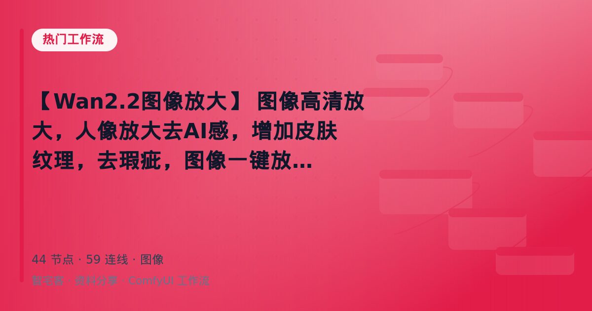 【Wan2.2图像放大】 图像高清放大,人像放大去AI感,增加皮肤纹理,去瑕疵,图像一键放大