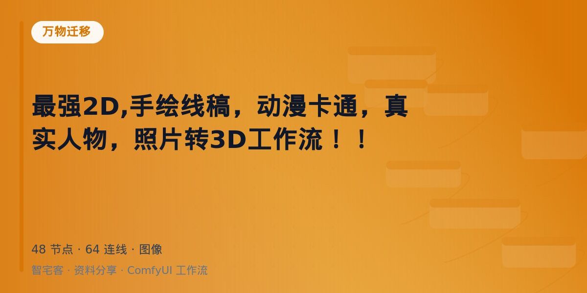 最强2D,手绘线稿,动漫卡通,真实人物,照片转3D工作流!! 封面